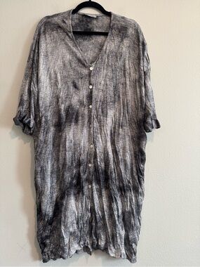 Alembika Crinckle Tie Dye Knit Button Front Dress M Lagenlook Boho Artsy
